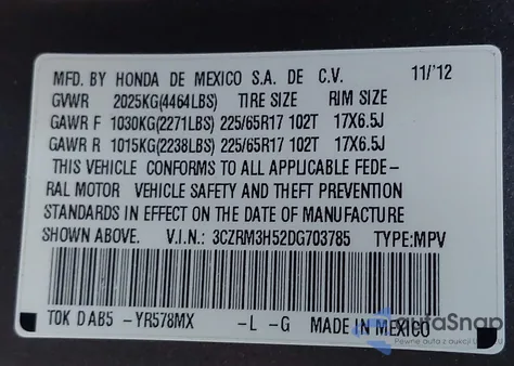 2013 Honda Cr-V Ex z USA, uszkodzony, nr VIN 3CZRM3H52DG703785